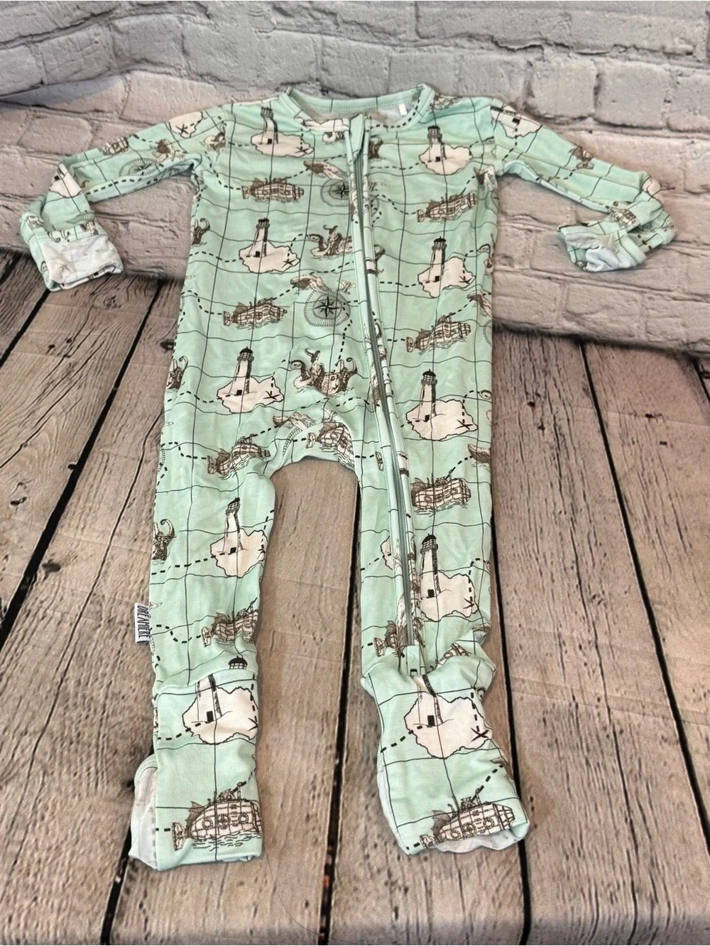 Dreamiere Map Pattern Bamboo Zippie Romper